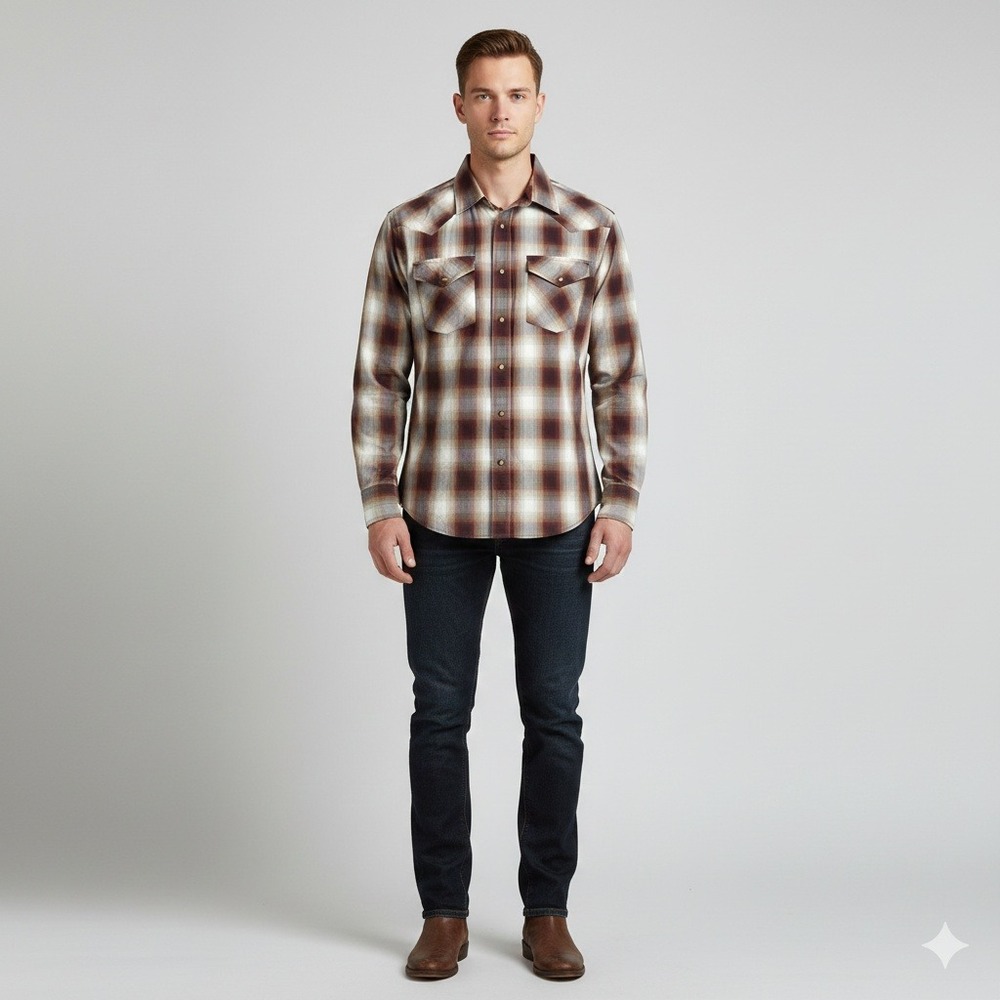 Pendleton Frontier Plaid‎ Western Snap Front Long Sleeve Shirt Mens Size S